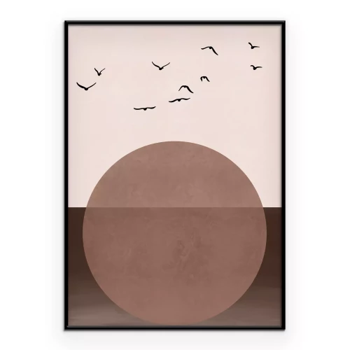 Poster Abstrakte Landschaft mit Sonnenuntergang in Mocha-Mousse-Farben