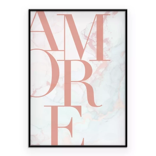 Poster Marmormuster und der Schriftzug „amore“