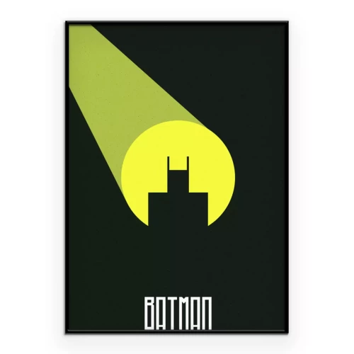Poster Een minimalistische interpretatie van Batman in de schijnwerpers.