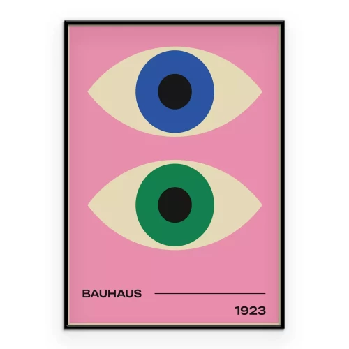 Poster Blaues und grünes abstraktes Auge im Bauhaus-Stil