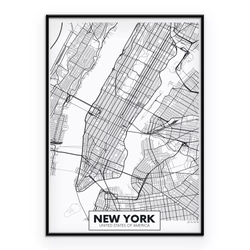 Poster Zwart-wit plattegrond van New York met stratenplan.
