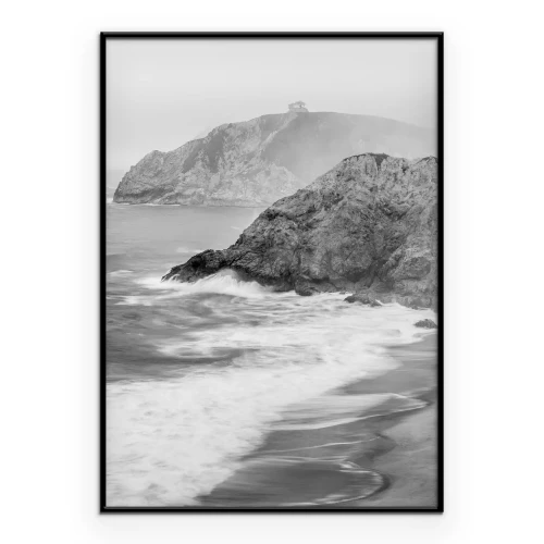Poster Schwarz-weiße Landschaft Strand und Meer