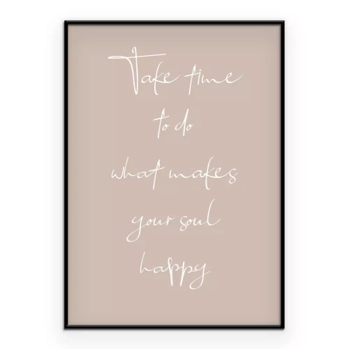 Poster Weißes Zitat auf beigem Hintergrund über das Glück