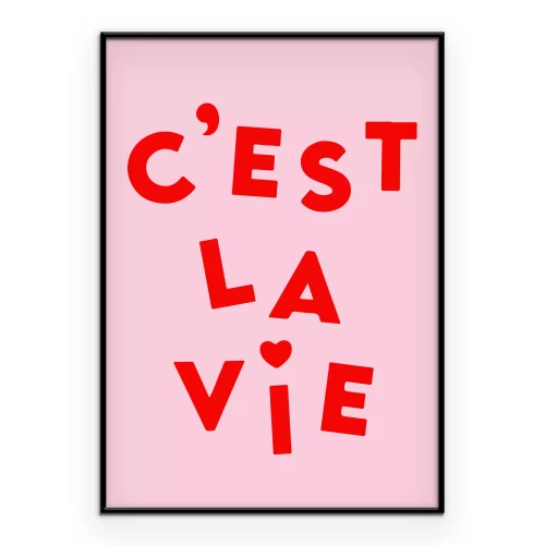 Poster Rotes Zitat auf rosa Hintergrund – C'est la vie