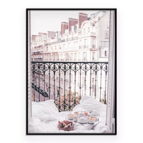 Poster Balkon in Paris mit französischem Frühstück