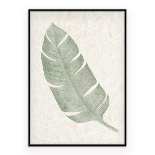 Poster Minimalistisches grünes Blatt auf beigem Hintergrund