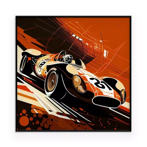 Poster Formule 1-auto met een coureur in cartoonstijl.