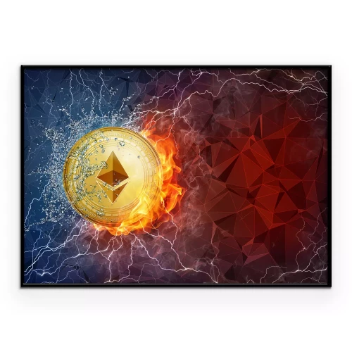 Poster Ethereum Gold Coin, omgeven door de elementen.