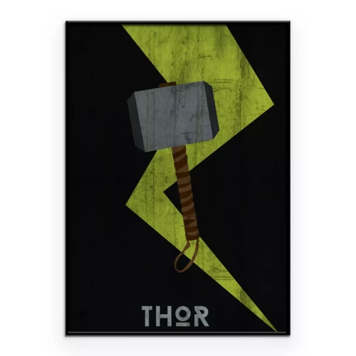 Poster Hamer met bliksem op de achtergrond en het opschrift Thor