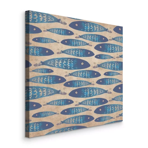 Canvas Retro blauw vispatroon