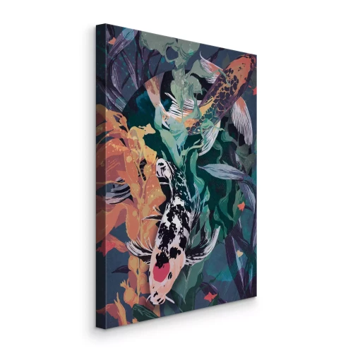 Canvas Koi-vissen tussen waterplanten