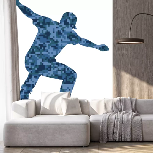 Sticker Silhouet van een skateboarder in pixelstijl.