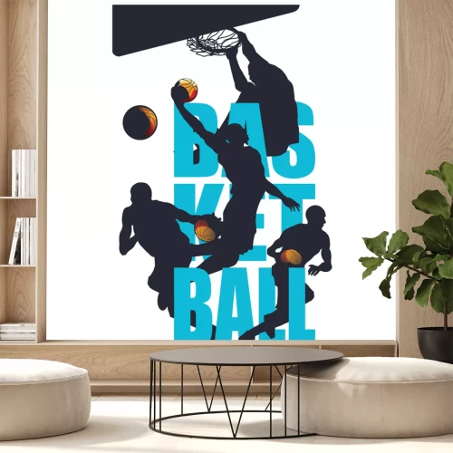 Sticker Silhouetten van basketballers in dynamische poses met de bal.