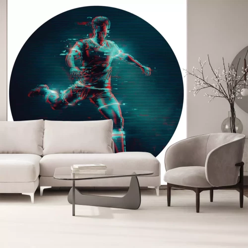 Sticker Voetballer met bal abstract patroon