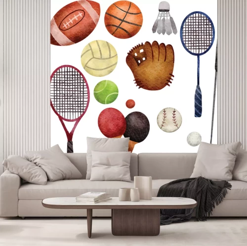 Sticker Aquarel afbeeldingen van sportuitrusting.