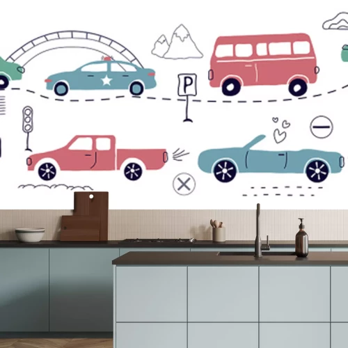 Sticker Kleurrijke auto's in een cartoonstijl