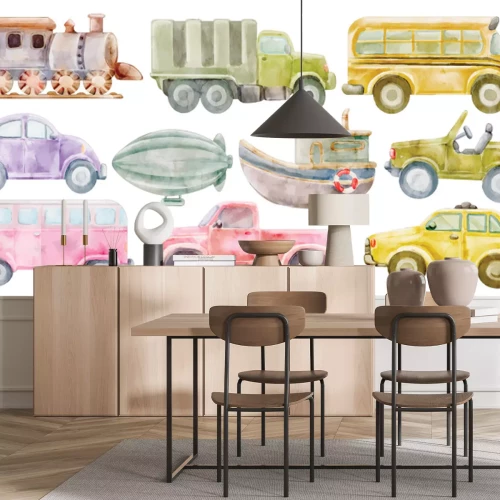 Sticker Kleurrijke aquarelvoertuigen