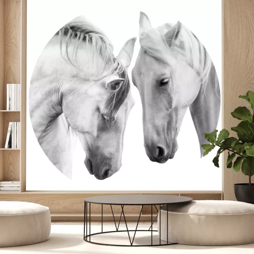 Sticker Een zwart-wit portret van een paar paarden