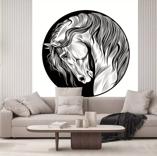 Sticker Artistiek paardenportretpatroon in zwart-wit