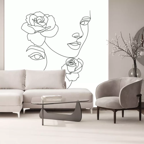 Sticker Twee vrouwelijke gezichten in een minimalistische stijl.