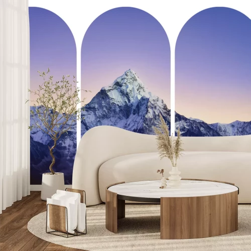 Sticker Berglandschap op een paarse achtergrond