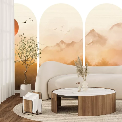 Sticker Aquarel berglandschap bij zonsondergang