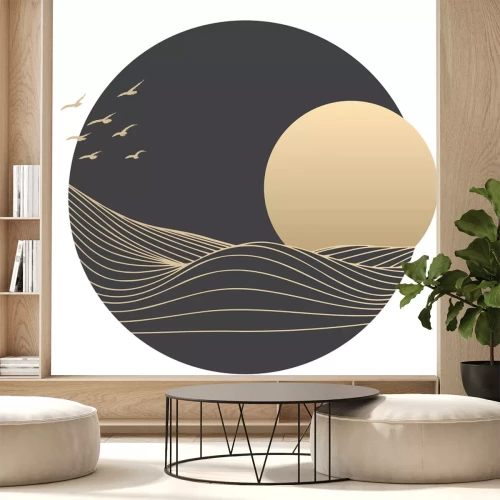 Sticker Abstract landschap met een volle maan
