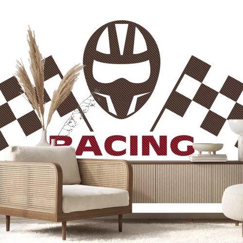 Sticker Racehelm tussen vlaggen