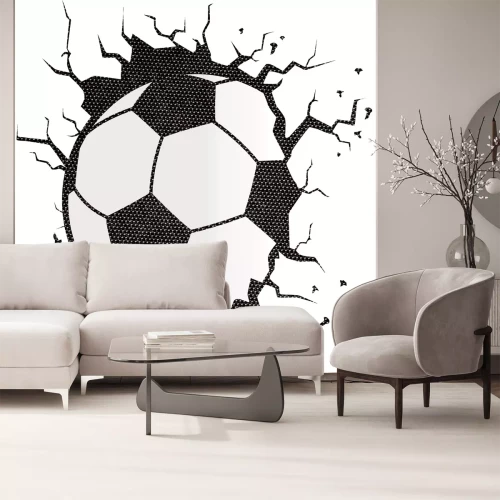 Sticker 3D-voetbal in een gebarsten muur