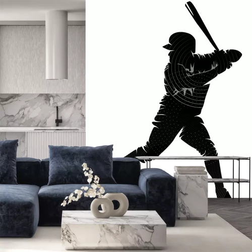 Sticker Minimalistisch silhouet van een honkbalspeler