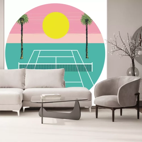 Sticker Tennisbaan bij zonsondergang met palmbomen