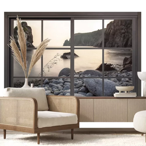 Sticker Uitzicht vanuit het raam op het zeegezicht