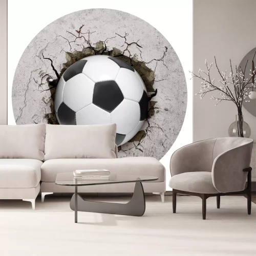 Sticker 3D-voetbal in een betonnen muur