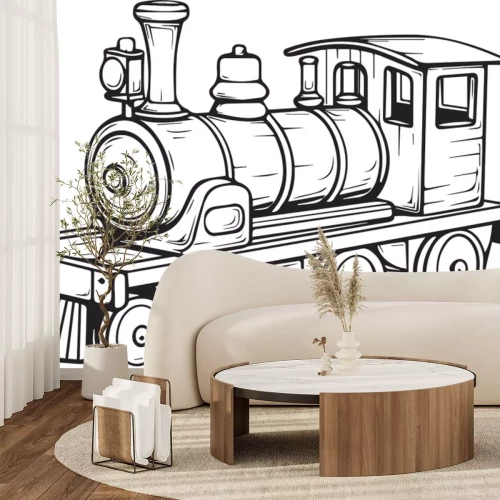 Sticker Zwart-witte stoomlocomotief