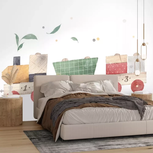 Sticker Aquarel houten trein