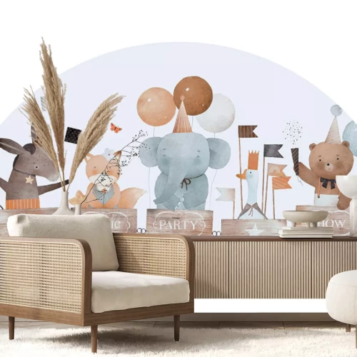 Sticker Aquarelpatroon van dieren in een circustrein