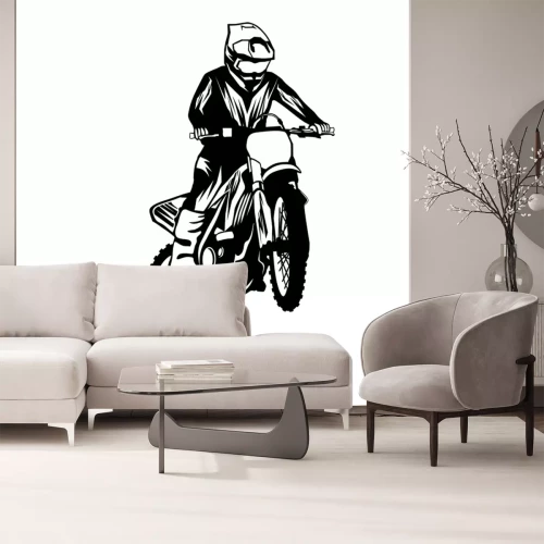 Sticker Zwart-witte motorrijder op een crossmotor