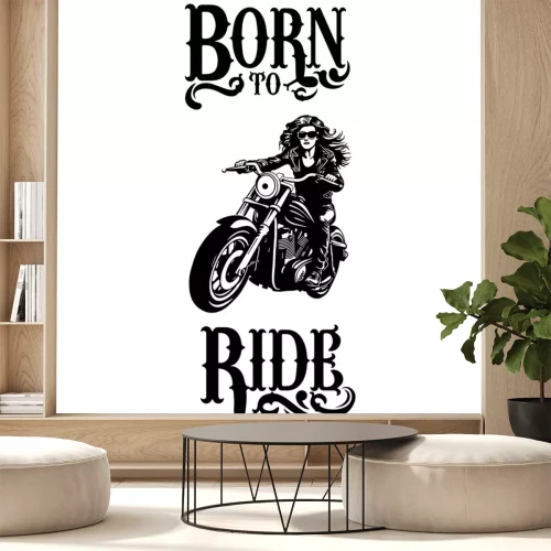 Sticker Vrouw op een motorfiets in zwart-wit