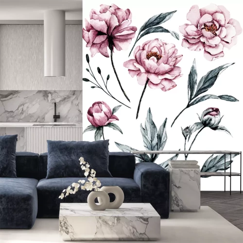 Sticker Een compositie van pioenrozen in aquarel.