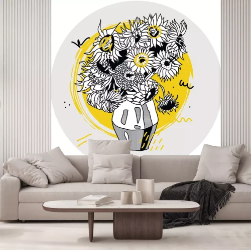 Sticker Abstracte zonnebloemen in de stijl van Vincent van Gogh.