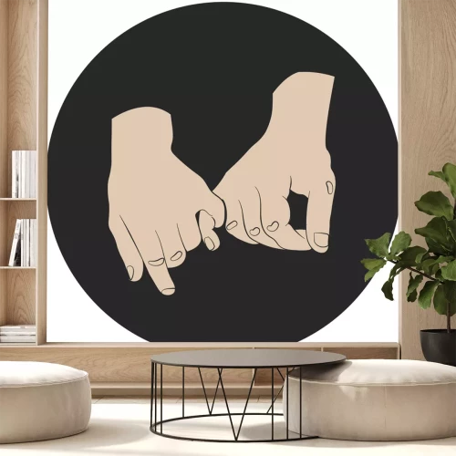 Sticker Ineengevlochten handen met een beloftesymbool op een zwarte achtergrond.