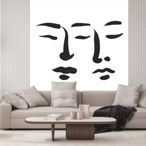 Sticker Minimalistische gezichten in zwart-wit