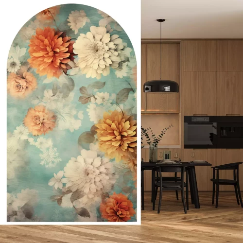 Sticker Bloemen met een abstracte aquarelachtergrond.