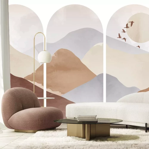 Sticker Aquarel landschap met bergen in boho-stijl