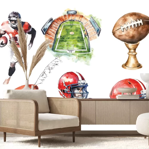 Sticker Amerikaanse voetbal aquarel illustraties