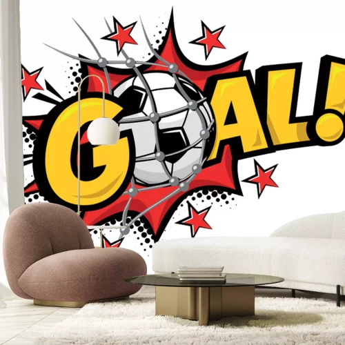 Sticker Voetbal in een net, stripboekachtige graphics