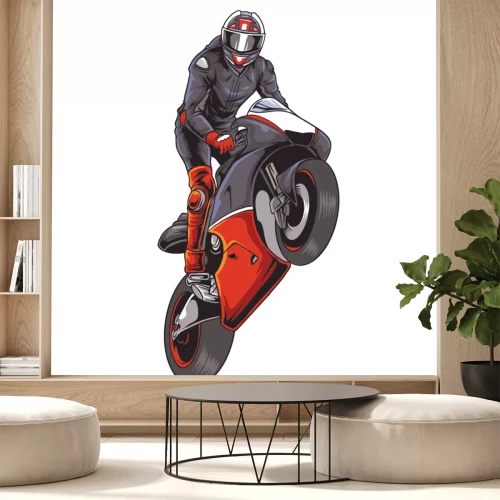 Sticker Een motorrijder die een wheelie maakt op zijn achterwiel.
