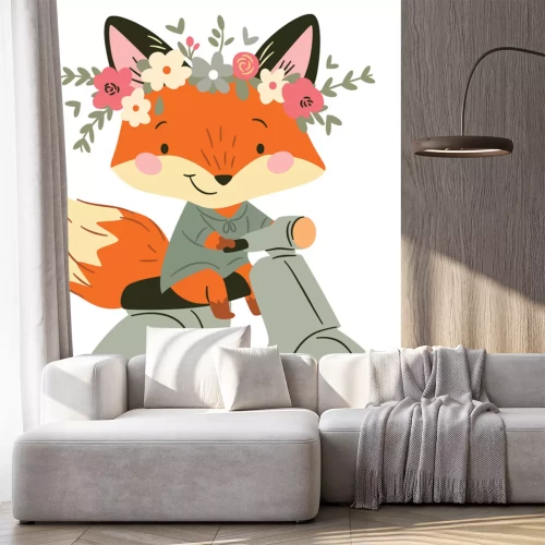 Sticker Vos op een scooter patroon voor kinderen