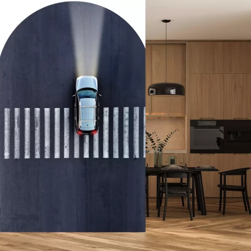 Sticker Auto op het zebrapad, vogelperspectief