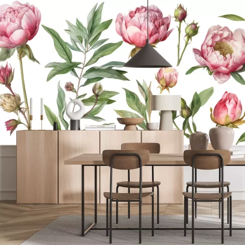 Sticker Aquarel bloemen, pioenrozen in bloei